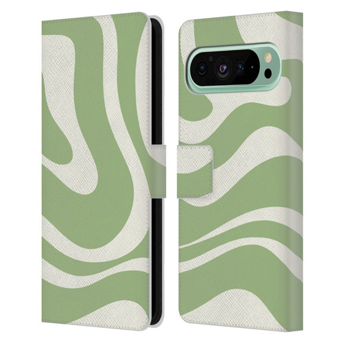 Kierkegaard Design Studio Art Modern Liquid Swirl in Sage Leather Book Wallet Case Cover For Google Pixel 9 Pro XL