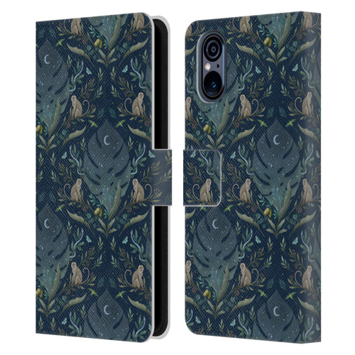 Episodic Drawing Art Monkey Tropical Light Pattern Leather Book Wallet Case Cover For Sony Xperia 5 V 5G