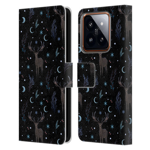 Episodic Drawing Art Winter Deer Pattern Leather Book Wallet Case Cover For Xiaomi 14