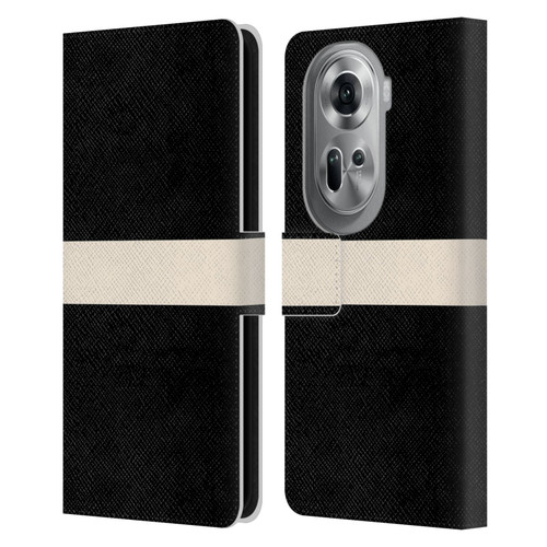 Kierkegaard Design Studio Art Stripe Minimalist Black Cream Leather Book Wallet Case Cover For OPPO Reno11 Pro