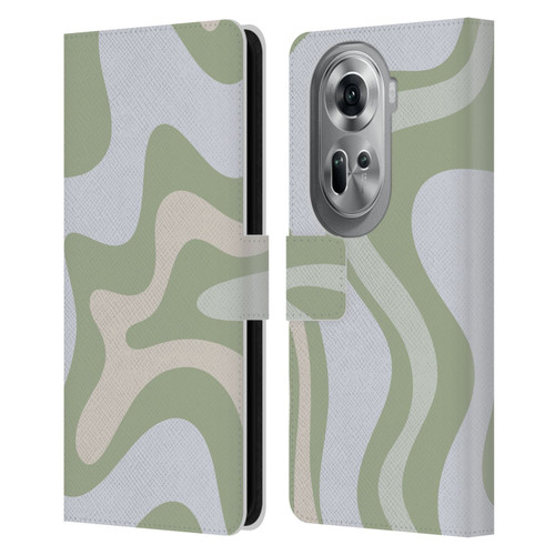 Kierkegaard Design Studio Art Retro Swirl Abstract Sage Leather Book Wallet Case Cover For OPPO Reno11 Pro