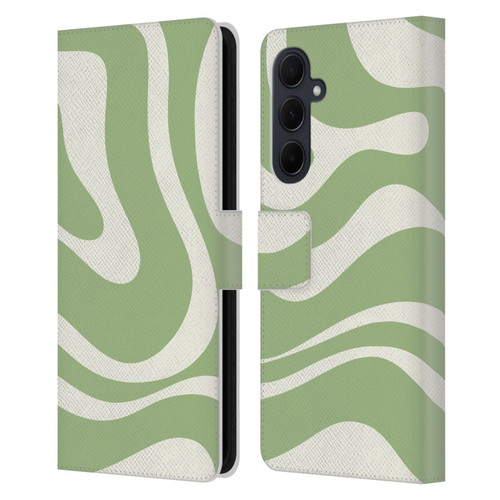Kierkegaard Design Studio Art Modern Liquid Swirl in Sage Leather Book Wallet Case Cover For Samsung Galaxy A35 5G