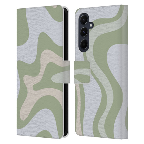 Kierkegaard Design Studio Art Retro Swirl Abstract Sage Leather Book Wallet Case Cover For Samsung Galaxy A55 5G