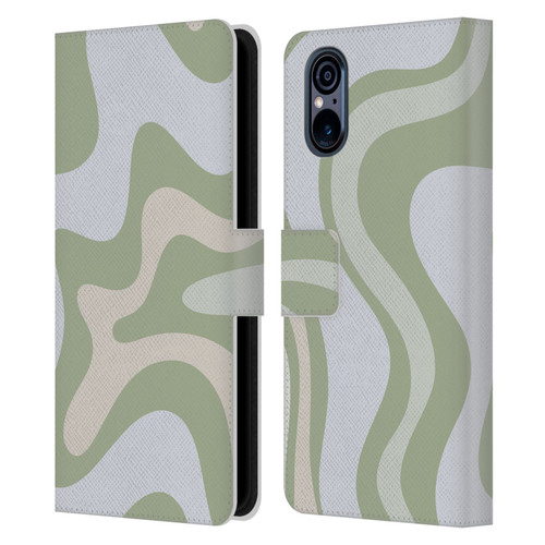 Kierkegaard Design Studio Art Retro Swirl Abstract Sage Leather Book Wallet Case Cover For Sony Xperia 5 V 5G