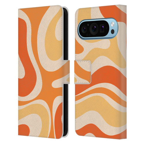 Kierkegaard Design Studio Retro Abstract Patterns Modern Orange Tangerine Swirl Leather Book Wallet Case Cover For Google Pixel 9 / Pixel 9 Pro