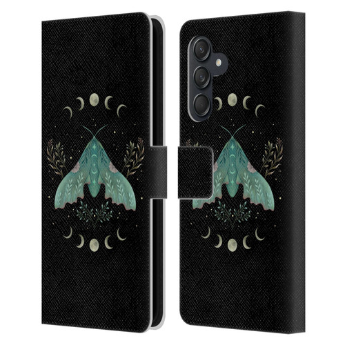 Episodic Drawing Illustration Animals Moon & Moth Leather Book Wallet Case Cover For Samsung Galaxy M55 5G