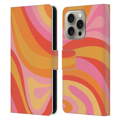 Kierkegaard Design Studio Retro Abstract Patterns Pink Orange Yellow Swirl Leather Book Wallet Case Cover For Apple iPhone 16 Pro