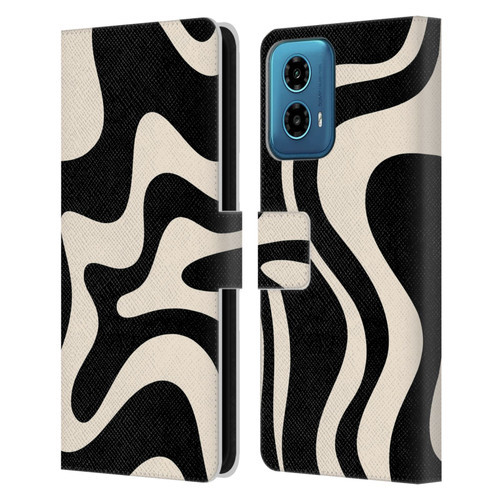 Kierkegaard Design Studio Retro Abstract Patterns Black Almond Cream Swirl Leather Book Wallet Case Cover For Motorola Moto G34 5G
