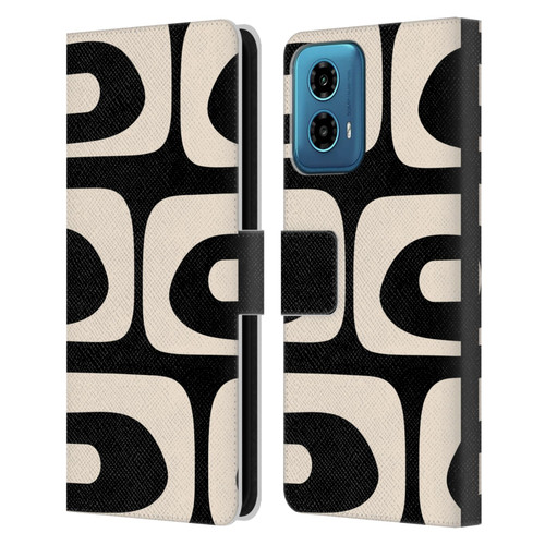 Kierkegaard Design Studio Retro Abstract Patterns Modern Piquet Black Cream Leather Book Wallet Case Cover For Motorola Moto G34 5G