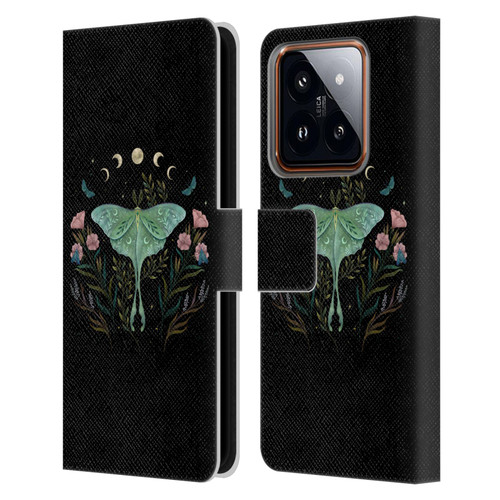 Episodic Drawing Illustration Animals Moth and Flowers Leather Book Wallet Case Cover For Xiaomi 14