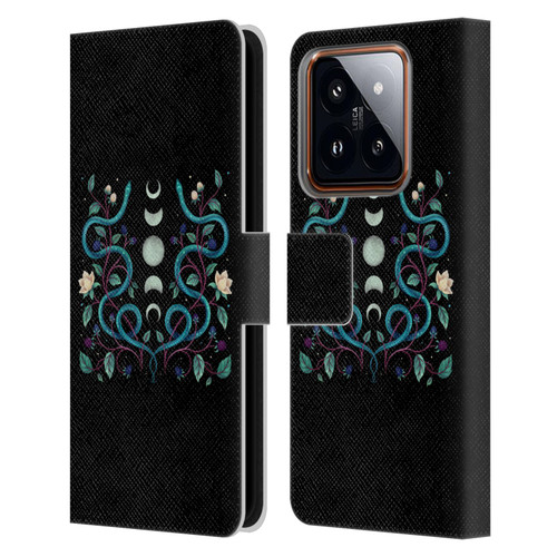 Episodic Drawing Illustration Animals Serpent Moon Leather Book Wallet Case Cover For Xiaomi 14