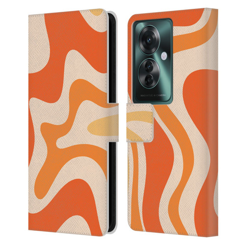 Kierkegaard Design Studio Retro Abstract Patterns Tangerine Orange Tone Leather Book Wallet Case Cover For OPPO Reno11 F 5G / F25 Pro 5G