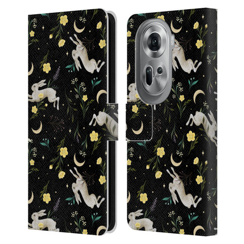 Episodic Drawing Pattern Bunny Night Leather Book Wallet Case Cover For OPPO Reno11 Pro