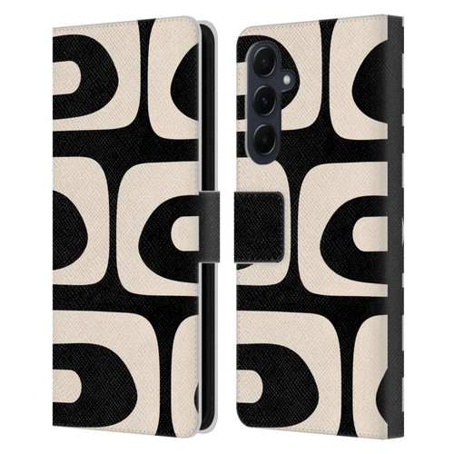 Kierkegaard Design Studio Retro Abstract Patterns Modern Piquet Black Cream Leather Book Wallet Case Cover For Samsung Galaxy A55 5G