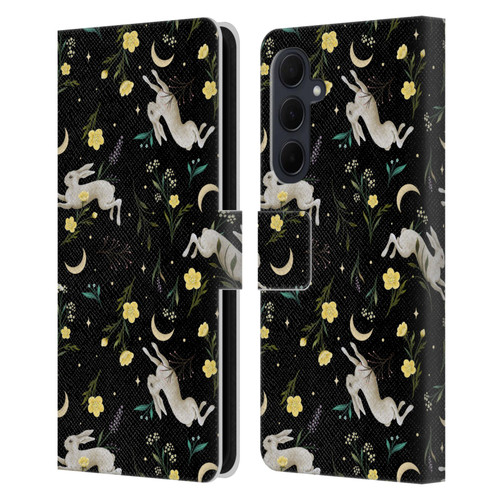 Episodic Drawing Pattern Bunny Night Leather Book Wallet Case Cover For Samsung Galaxy A35 5G