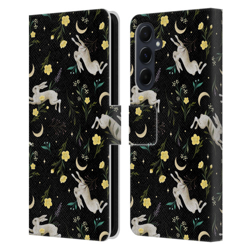 Episodic Drawing Pattern Bunny Night Leather Book Wallet Case Cover For Samsung Galaxy A55 5G