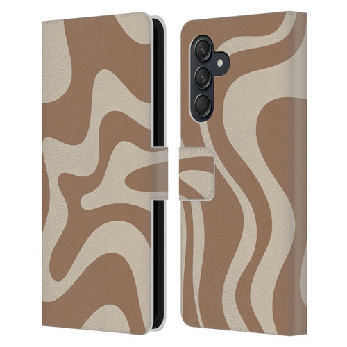 Kierkegaard Design Studio Retro Abstract Patterns Milk Brown Beige Swirl Leather Book Wallet Case Cover For Samsung Galaxy M55 5G