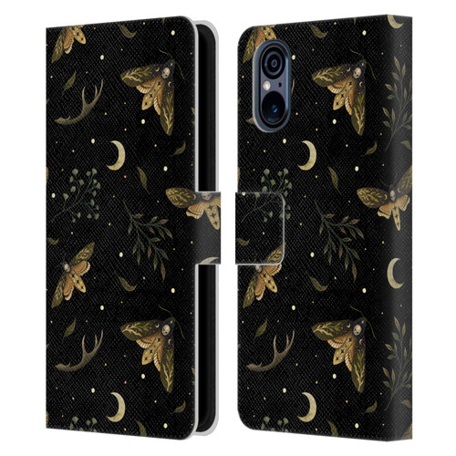 Episodic Drawing Pattern Death Head Moth Leather Book Wallet Case Cover For Sony Xperia 5 V 5G