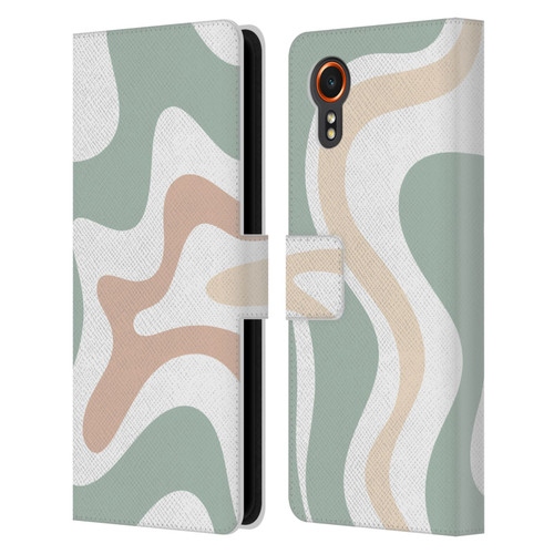 Kierkegaard Design Studio Retro Abstract Patterns Celadon Sage Swirl Leather Book Wallet Case Cover For Samsung Galaxy Xcover7 5G