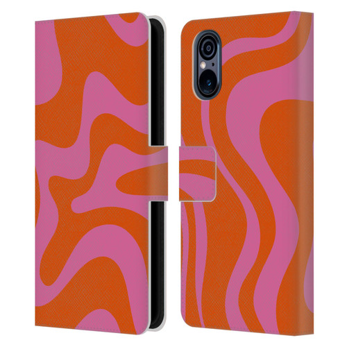 Kierkegaard Design Studio Retro Abstract Patterns Hot Pink Orange Swirl Leather Book Wallet Case Cover For Sony Xperia 5 V 5G