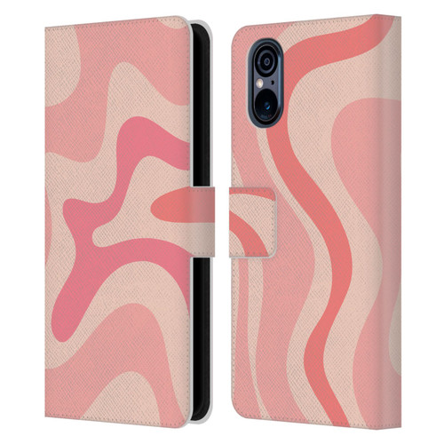 Kierkegaard Design Studio Retro Abstract Patterns Soft Pink Liquid Swirl Leather Book Wallet Case Cover For Sony Xperia 5 V 5G