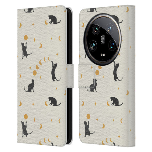 Episodic Drawing Pattern Cat And Moon Leather Book Wallet Case Cover For Xiaomi 14 Ultra