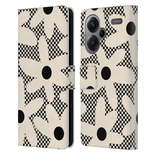 Kierkegaard Design Studio Retro Abstract Patterns Daisy Black Cream Dots Check Leather Book Wallet Case Cover For Xiaomi Redmi Note 13 Pro Plus 5G
