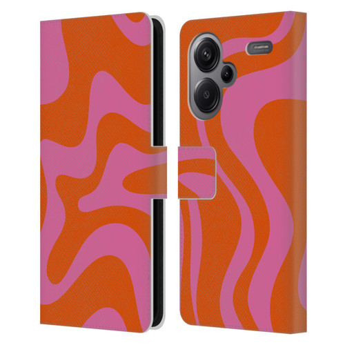 Kierkegaard Design Studio Retro Abstract Patterns Hot Pink Orange Swirl Leather Book Wallet Case Cover For Xiaomi Redmi Note 13 Pro Plus 5G