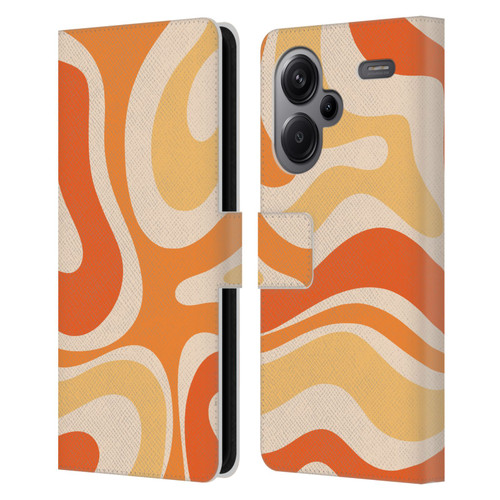 Kierkegaard Design Studio Retro Abstract Patterns Modern Orange Tangerine Swirl Leather Book Wallet Case Cover For Xiaomi Redmi Note 13 Pro Plus 5G