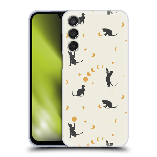 Episodic Drawing Pattern Cat And Moon Soft Gel Case for Samsung Galaxy M15/F15 5G