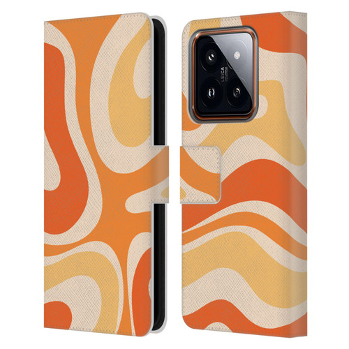 Kierkegaard Design Studio Retro Abstract Patterns Modern Orange Tangerine Swirl Leather Book Wallet Case Cover For Xiaomi 14