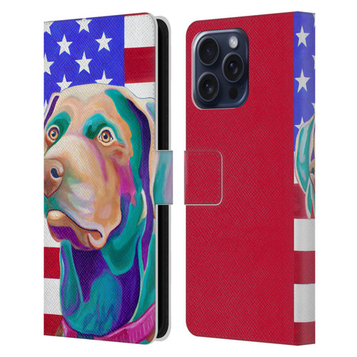 Jody Wright Dog And Cat Collection US Flag Leather Book Wallet Case Cover For Apple iPhone 16 Pro Max
