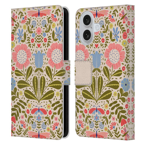 Gabriela Thomeu Floral Blooms & Butterflies Leather Book Wallet Case Cover For Apple iPhone 16