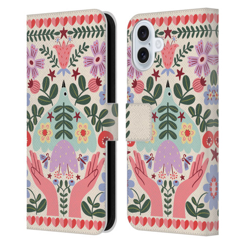 Gabriela Thomeu Floral Folk Flora Leather Book Wallet Case Cover For Apple iPhone 16 Plus