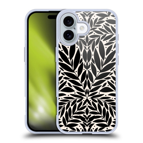 Gabriela Thomeu Floral Black And White Folk Leaves Soft Gel Case for Apple iPhone 16