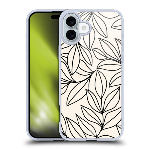 Gabriela Thomeu Floral Black And White Leaves Soft Gel Case for Apple iPhone 16 Plus