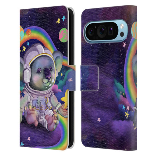 Carla Morrow Rainbow Animals Koala In Space Leather Book Wallet Case Cover For Google Pixel 9 / Pixel 9 Pro