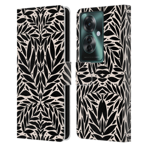 Gabriela Thomeu Floral Black And White Folk Leaves Leather Book Wallet Case Cover For OPPO Reno11 F 5G / F25 Pro 5G
