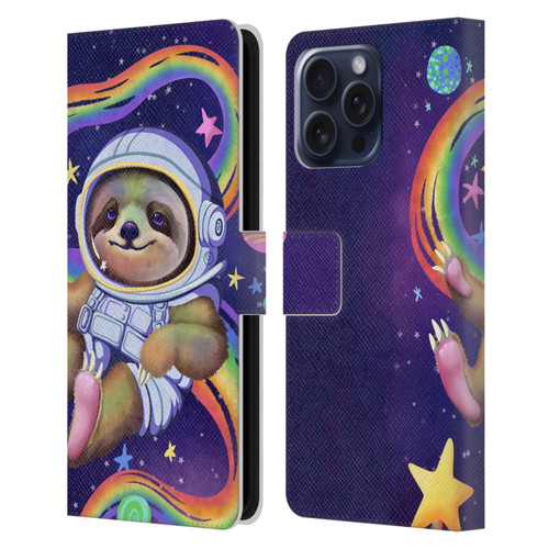 Carla Morrow Rainbow Animals Sloth Wearing A Space Suit Leather Book Wallet Case Cover For Apple iPhone 16 Pro Max