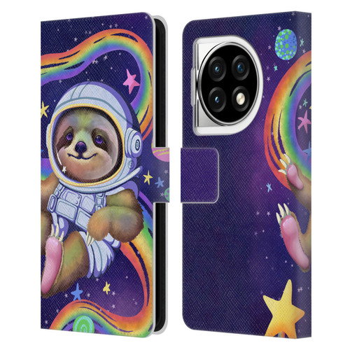 Carla Morrow Rainbow Animals Sloth Wearing A Space Suit Leather Book Wallet Case Cover For OPPO OnePlus Ace 3 5G