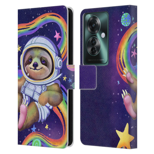 Carla Morrow Rainbow Animals Sloth Wearing A Space Suit Leather Book Wallet Case Cover For OPPO Reno11 F 5G / F25 Pro 5G