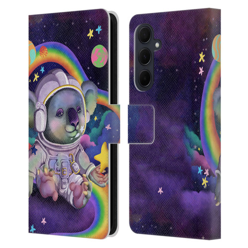 Carla Morrow Rainbow Animals Koala In Space Leather Book Wallet Case Cover For Samsung Galaxy A35 5G