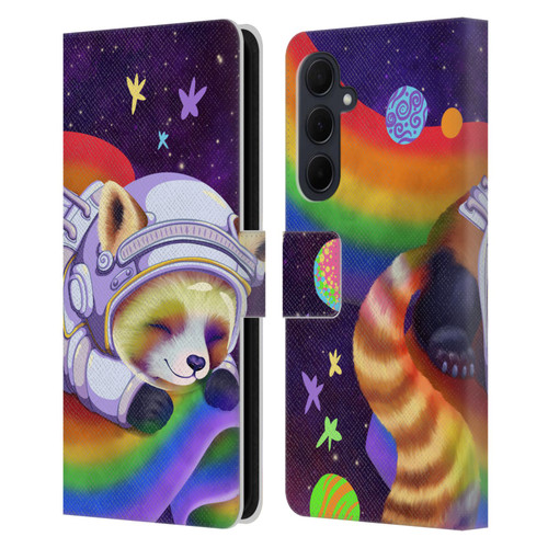 Carla Morrow Rainbow Animals Red Panda Sleeping Leather Book Wallet Case Cover For Samsung Galaxy A35 5G
