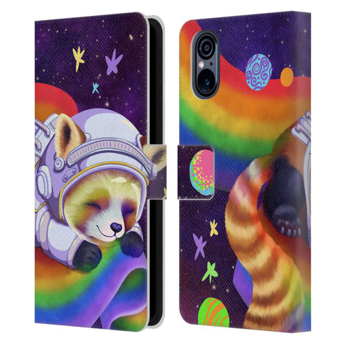 Carla Morrow Rainbow Animals Red Panda Sleeping Leather Book Wallet Case Cover For Sony Xperia 5 V 5G