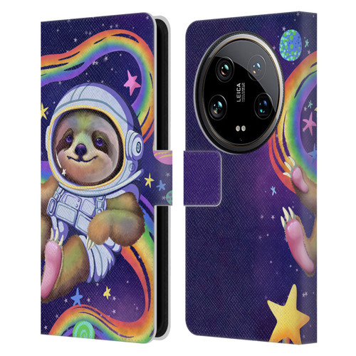Carla Morrow Rainbow Animals Sloth Wearing A Space Suit Leather Book Wallet Case Cover For Xiaomi 14 Ultra