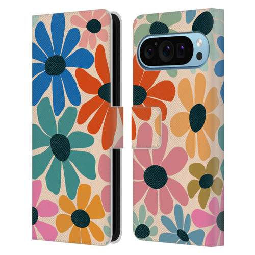 Gabriela Thomeu Retro Fun Floral Rainbow Color Leather Book Wallet Case Cover For Google Pixel 9 / Pixel 9 Pro