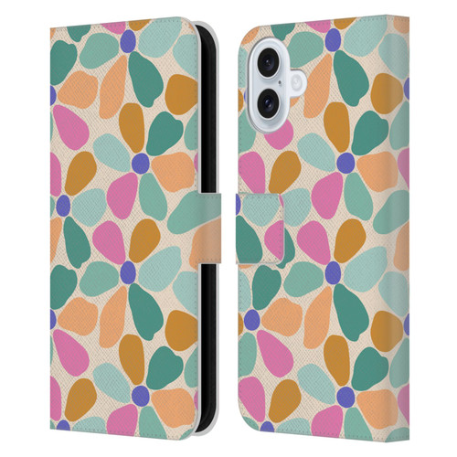 Gabriela Thomeu Retro Colorful Flowers Leather Book Wallet Case Cover For Apple iPhone 16 Plus