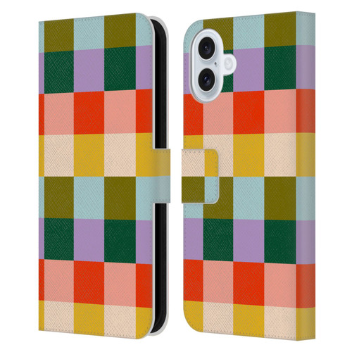 Gabriela Thomeu Retro Checkered Rainbow Vibe Leather Book Wallet Case Cover For Apple iPhone 16 Plus