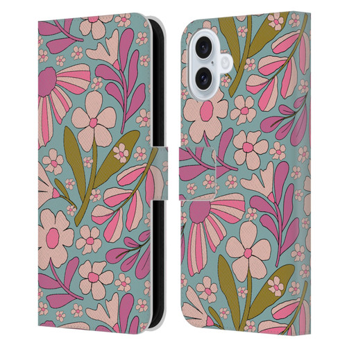 Gabriela Thomeu Retro Groovy 70s Blue Leather Book Wallet Case Cover For Apple iPhone 16 Plus