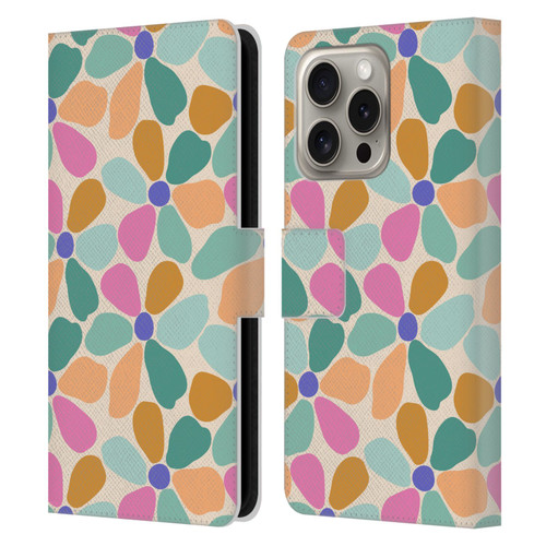 Gabriela Thomeu Retro Colorful Flowers Leather Book Wallet Case Cover For Apple iPhone 16 Pro